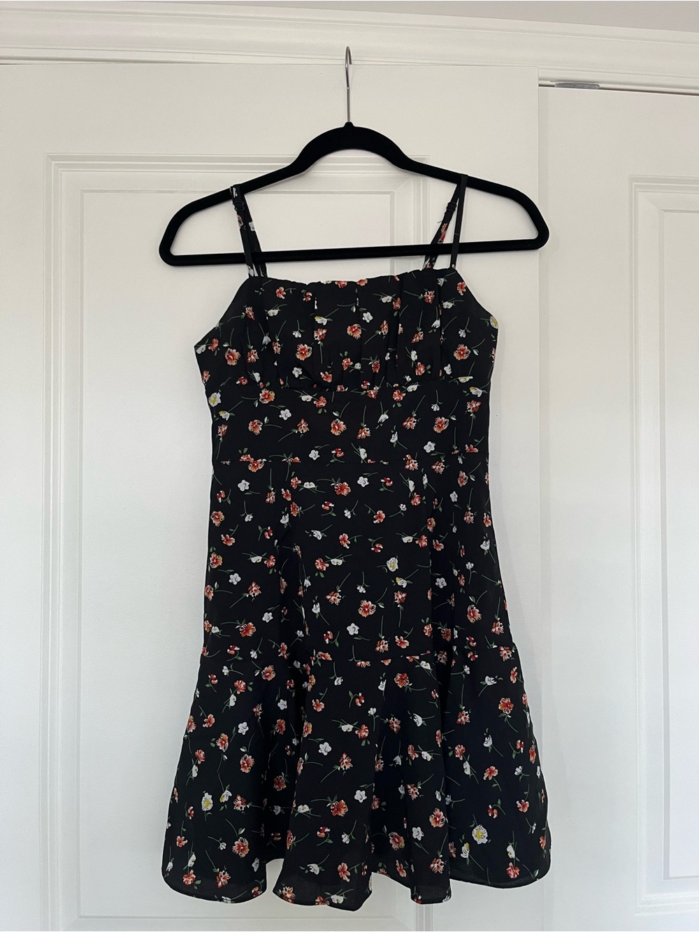 SHEIN Black Floral Mini Dress with Red & White Flowers